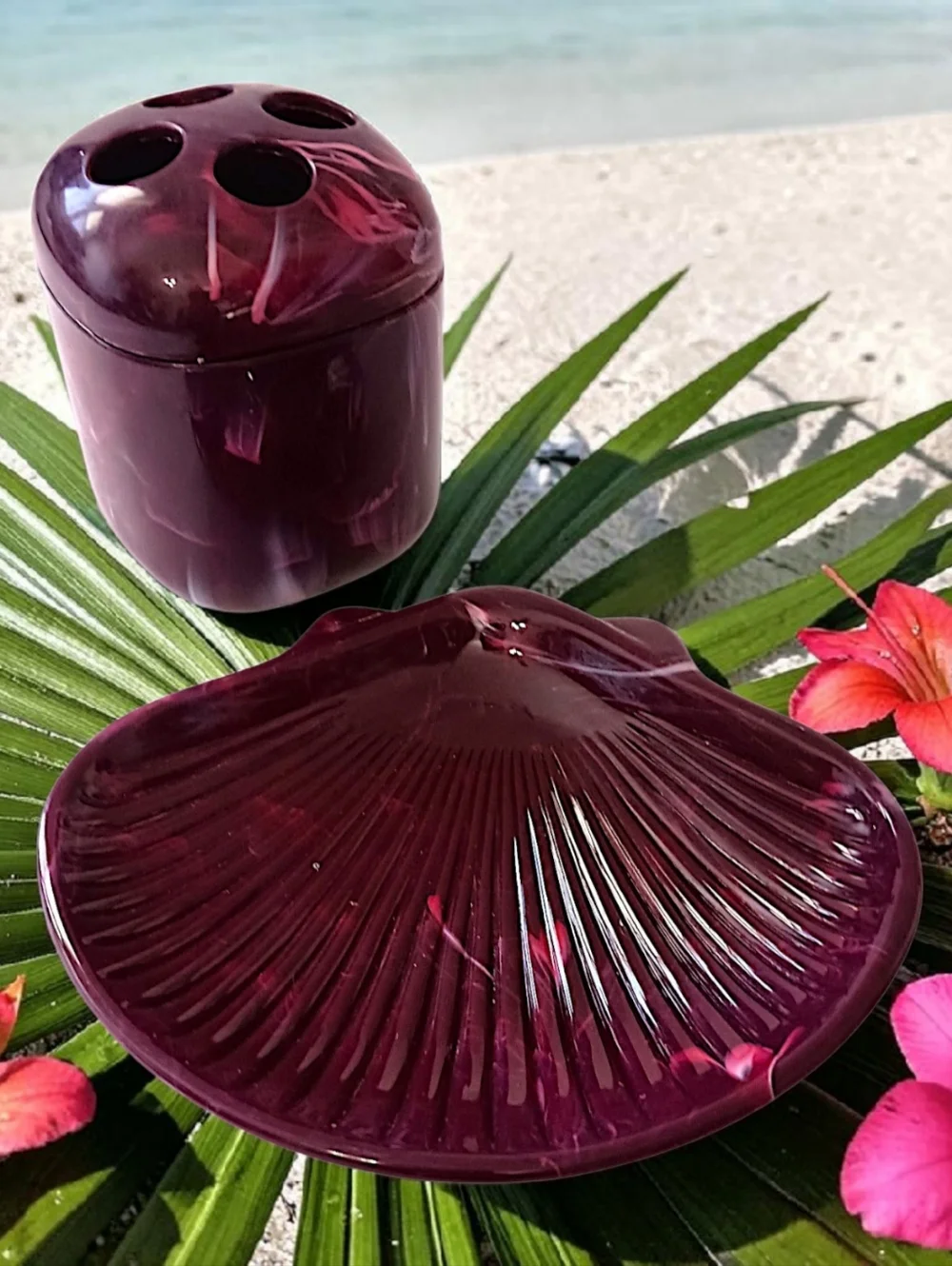 Vtg‎ Marbled Plastic Toothbrush Holder Soap Dish Wine Pink Color Retro Bathroom